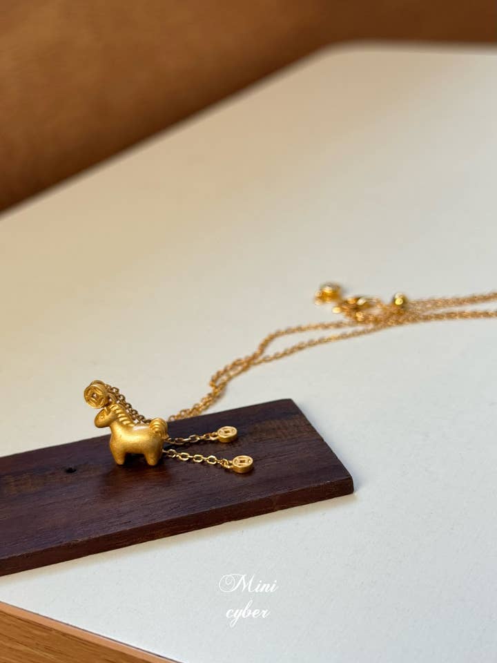 Galloping Fortune Golden Horse Necklace for wholesale by MINICYBER STUDIO