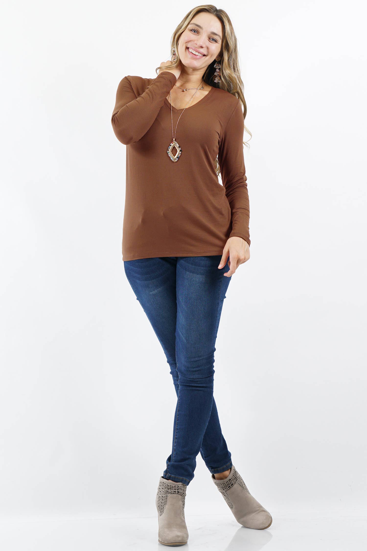 42POPS - Wholesale T-Shirt - Women's - ",...Plus Microfiber Long Sleeve V Neck Tee31