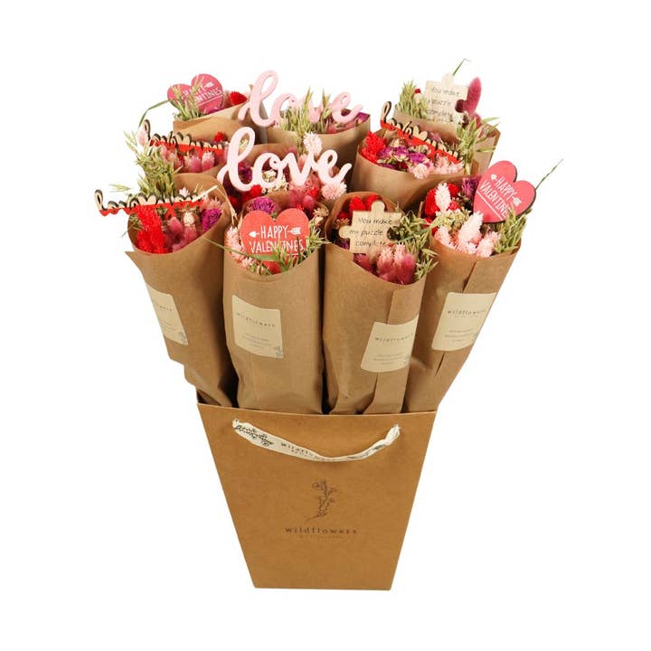 Penny + Clover - Wholesale Dried/Pressed Flowers - Dried Flowers - Market Bouquet - Red Allure w/ Vday Picks0