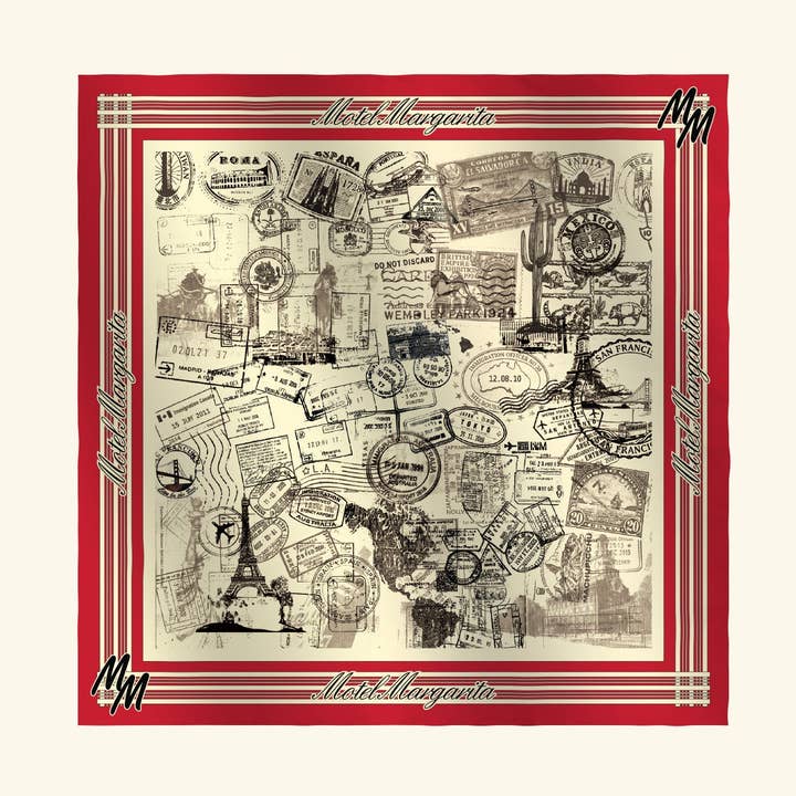 Passport Scarf - Bone/Red for wholesale by Motel Margarita