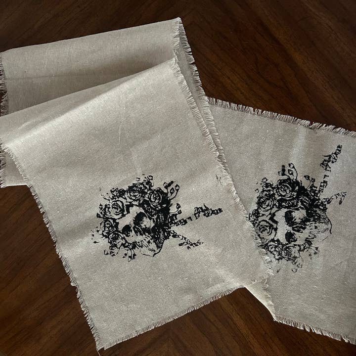 Grateful Dead Skull & Roses Linen Table Runner for wholesale by Missy Bocu