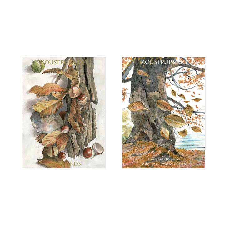 Koustrupco - Wholesale Season's Greetings Card - Minicard Autumn chestnut and autumn leaves