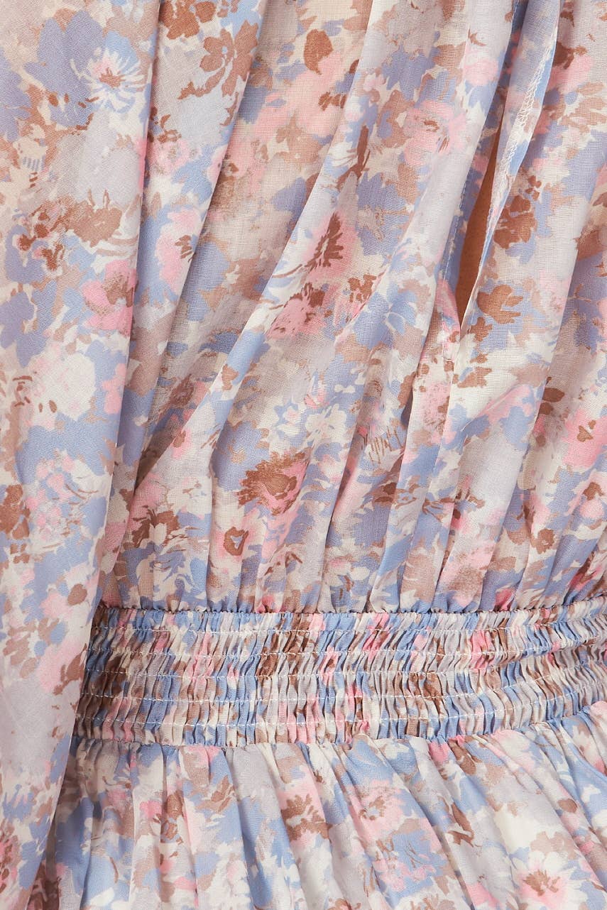 B I G H I T Fashion - Wholesale Dress - Women's - Floral Long Bubble Sleeve V-Neck Mini-Dress HD2574- LAVENDER6