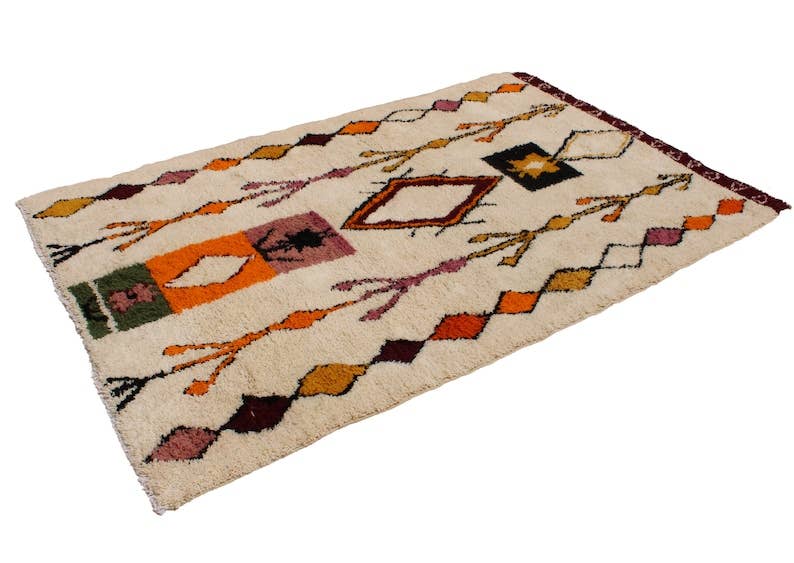 BohoVibeCraft - Vendita all'ingrosso Tappeto - Tappeto nero a diamante a zigzag in lana cremosa | Tappeto Beni Ourain fatto a mano5