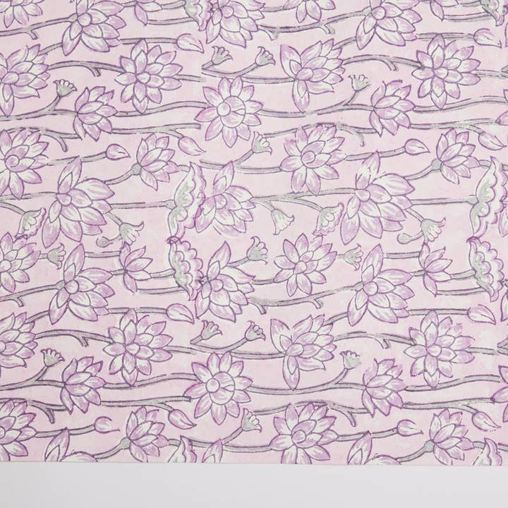 Paper Mirchi - Wholesale Flat Wrap - Block Printed Wrapping Paper Sheets - Lotus Lavender