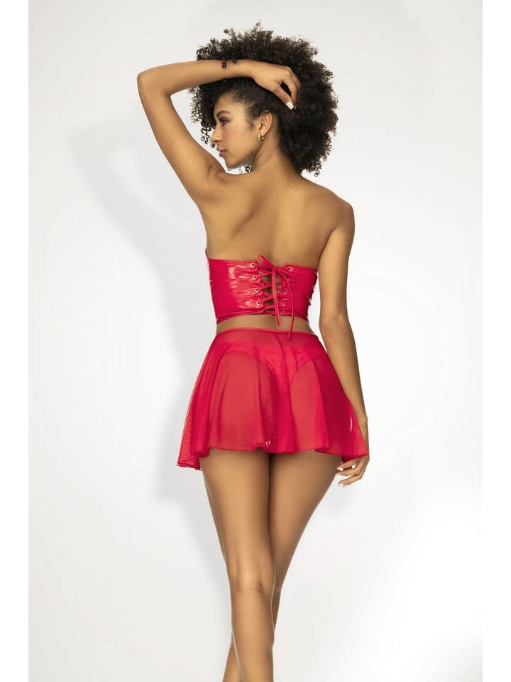 Red “Wet Look” Two Piece Lingerie Set for wholesale on Faire