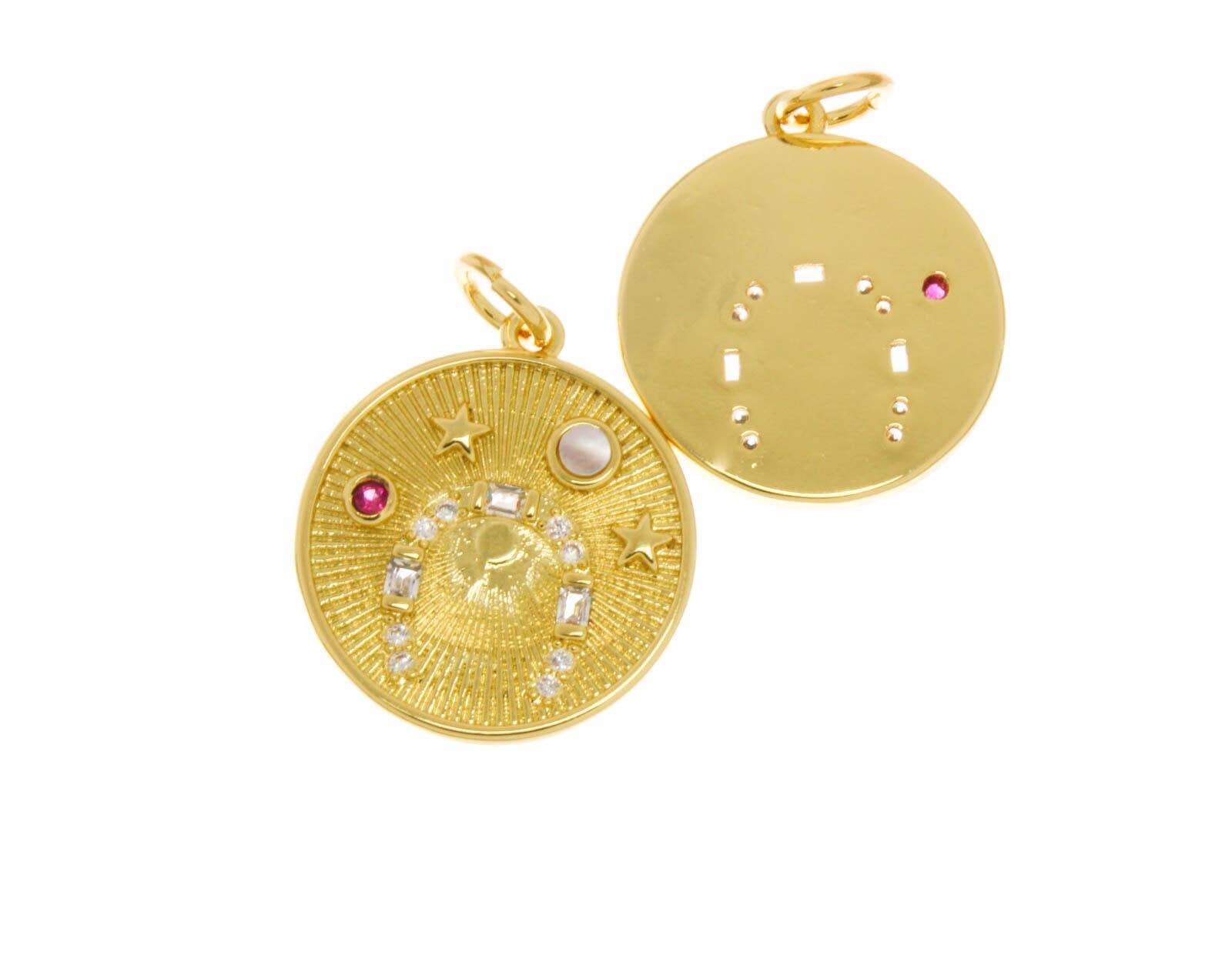 Jewel Pledge - Wholesale Individual Charm/Pendant - 18k Gold Horseshoe Good Luck Charm with Pink CZ & Moonstone2