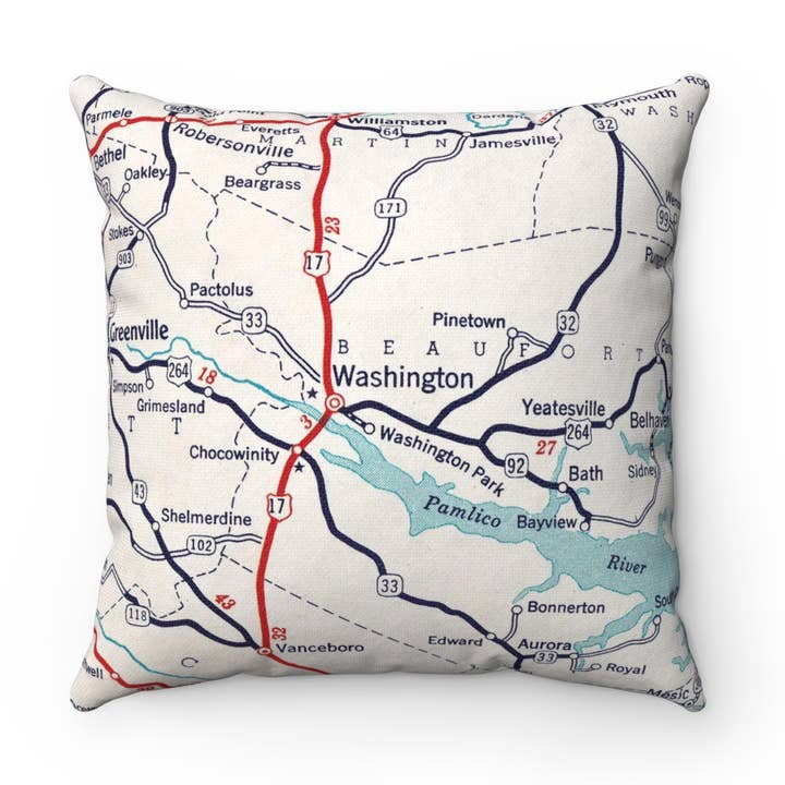 Washington North Carolina Map Pillow for wholesale by Daisy Mae Designs