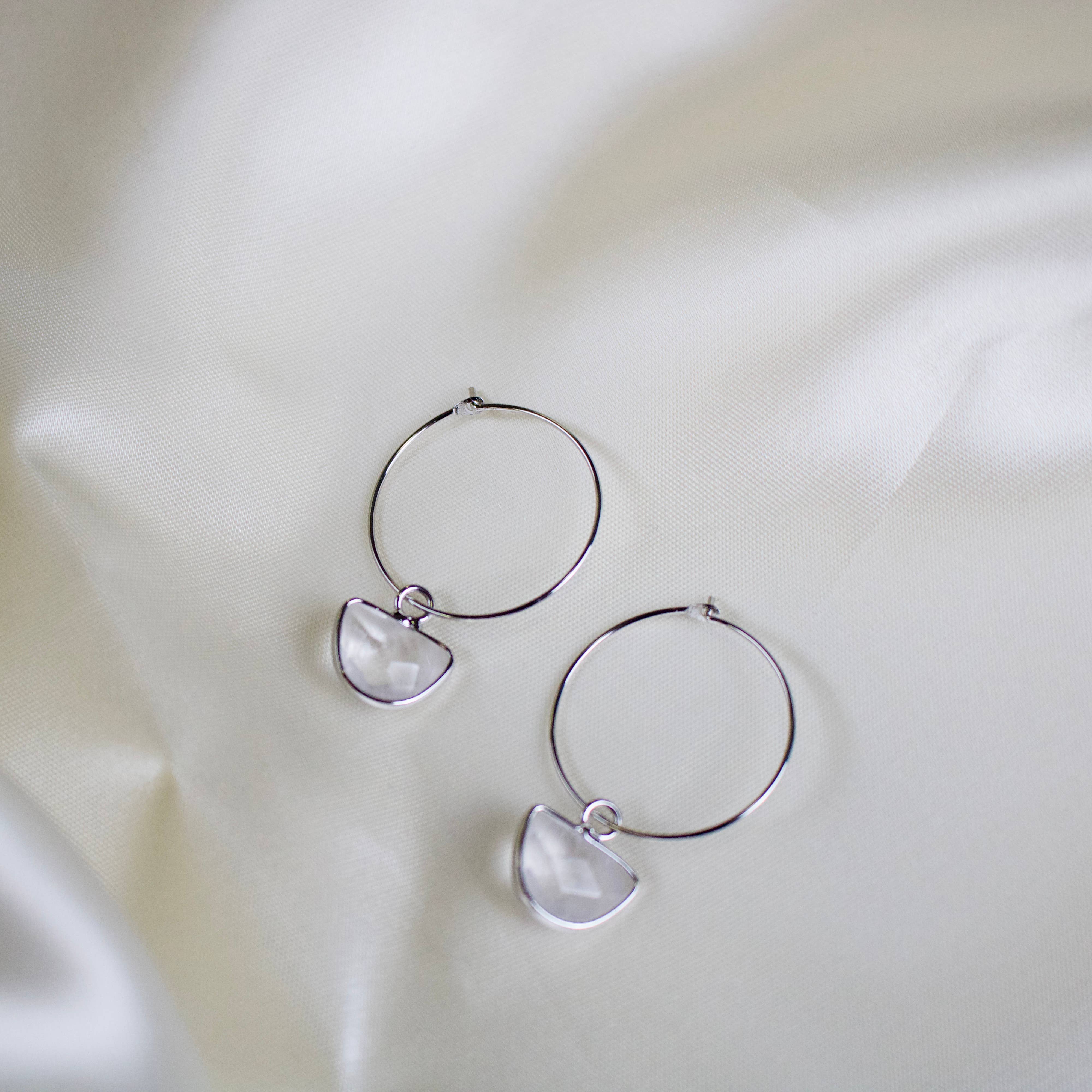 TISH jewelry - Wholesale Hoop Earrings - Aura // Clear Quartz Crystal Hoop Earrings4