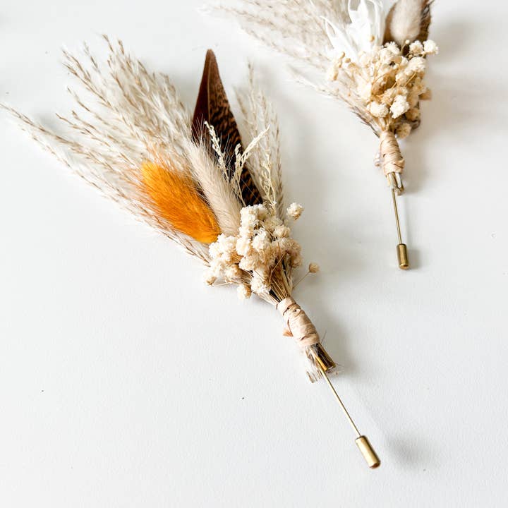 Boho Wedding Boutonniere | Mustard Yellow | "The Meadow" for wholesale by Withered Whimsy