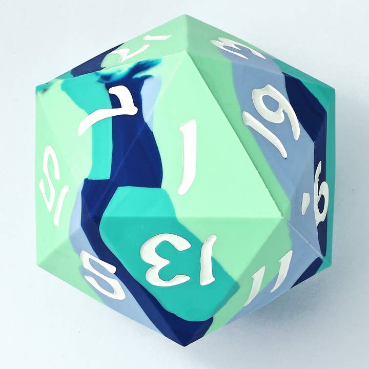 Hymgho Premium Dice - Wholesale Dice - 55mm Chonk Rubber Silicon D20- The Ice Ball