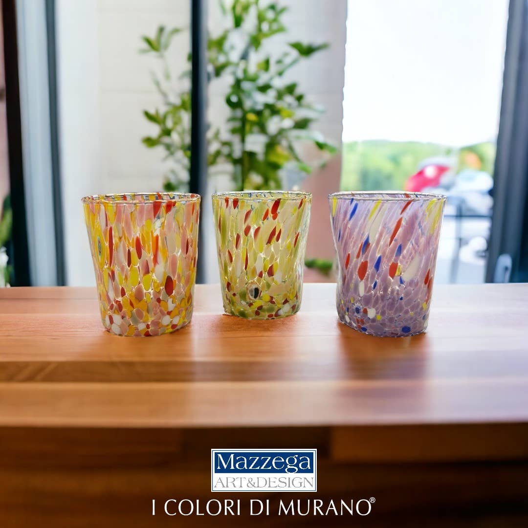 Mazzega Art & Design - Vente Verre/tasse - Verres Gobelets Colombina 350 ml en verre soufflé à la main avec murrine Murano - Les couleurs de Murano15