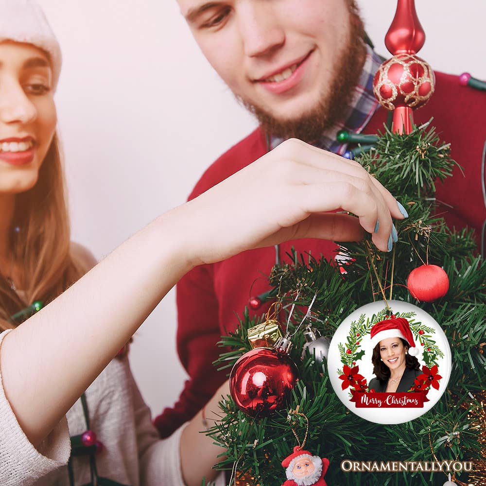 OrnamentallyYou - Wholesale Ornament - Kamala Harris Merry Christmas in Christmas Wreath Ornament4