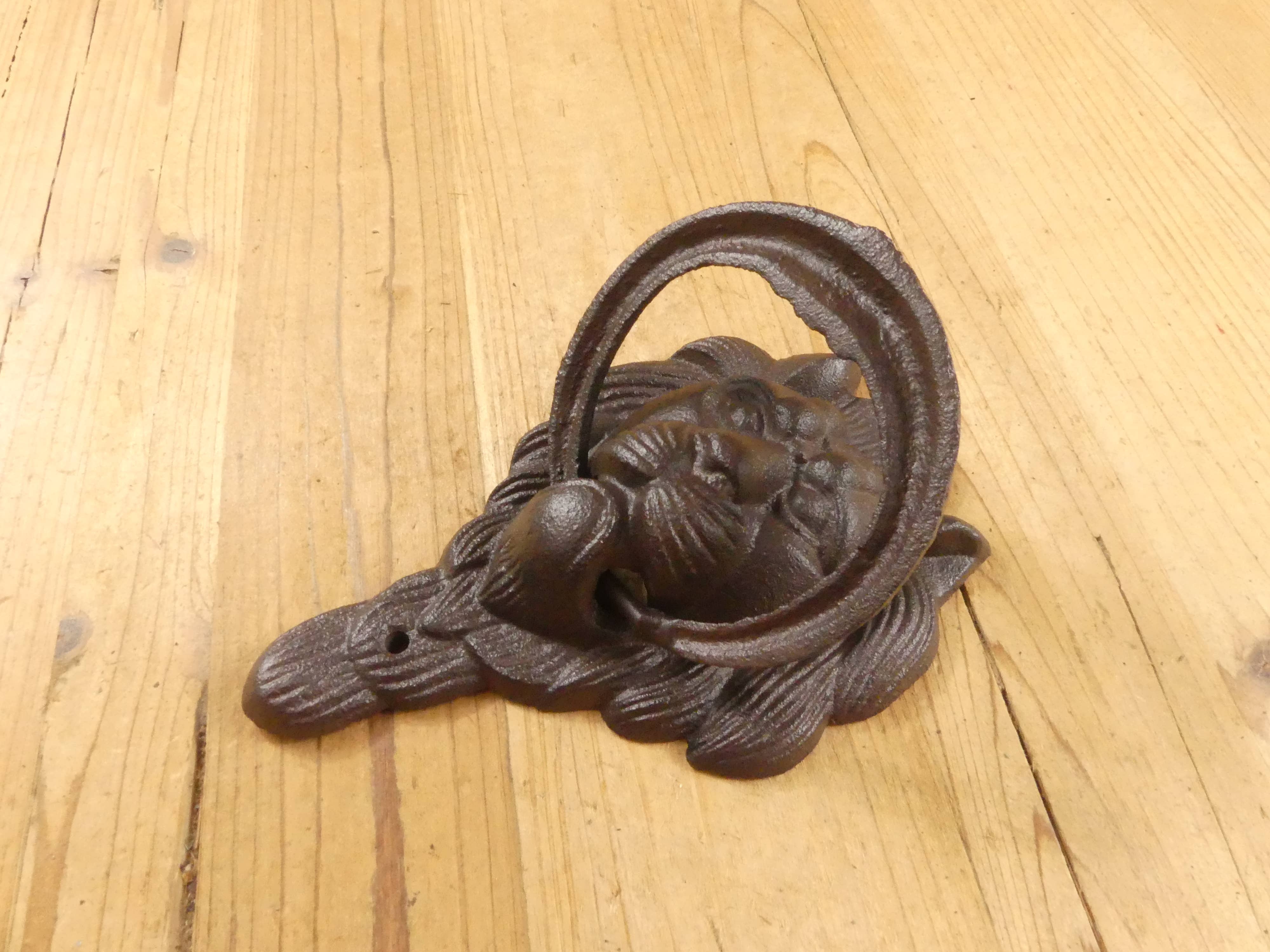 Midwest Craft House - Vente Poignée/bouton - HEURTOIR DE PORTE EN FORME DE TÊTE DE LION EN FONTE2