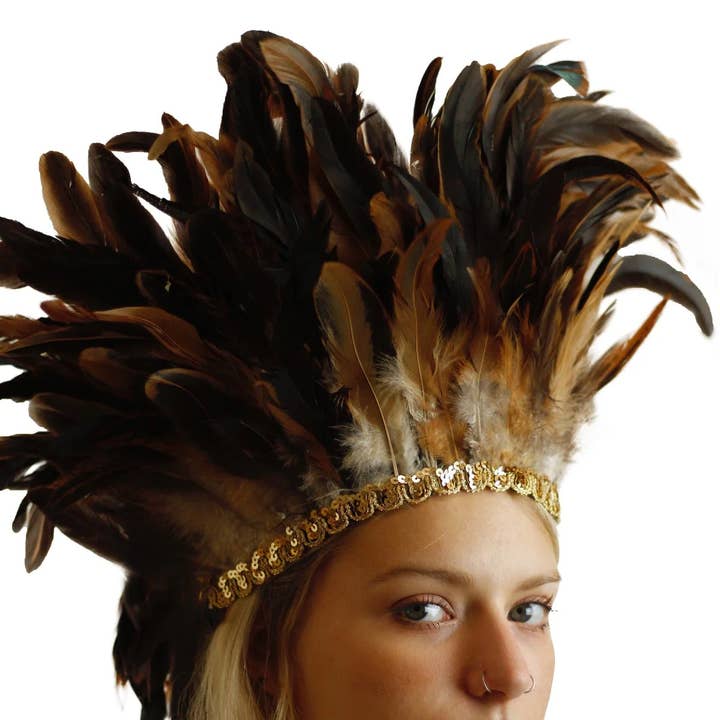 Zucker Feather Products - Vente Déguisement – femme - Grande coiffe en forme de plume ajustable à paillettes - Naturel