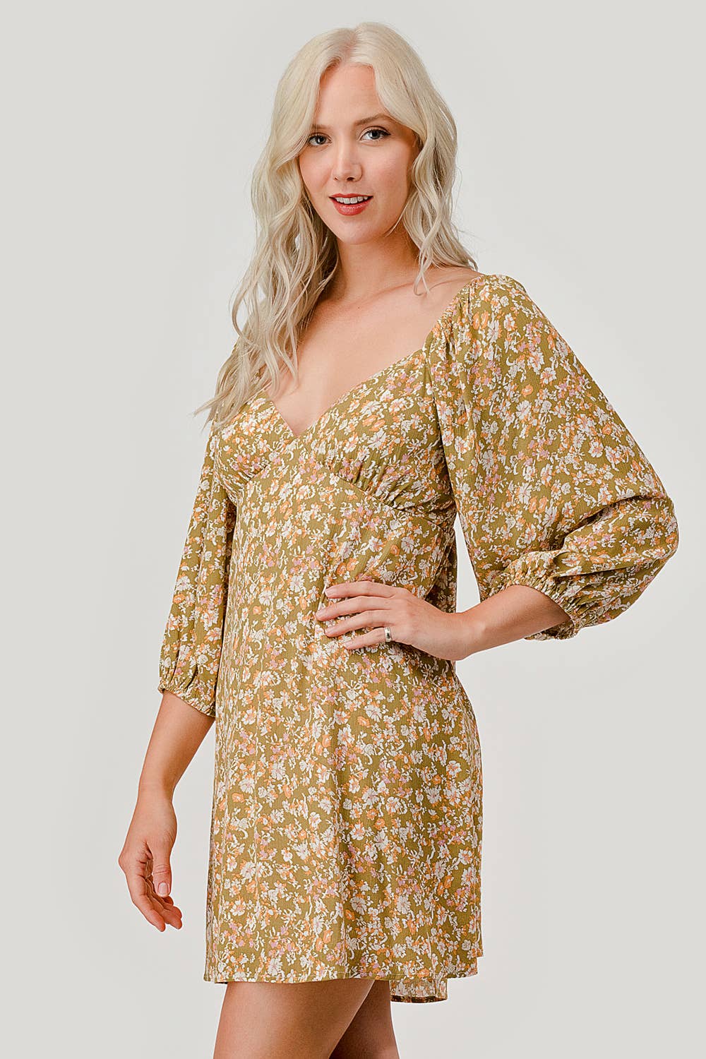 Olive Combo Floral Casual Mini Dress, WD62070 for wholesale on Faire1