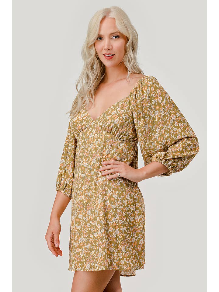 Olive Combo Floral Casual Mini Dress, WD62070 for wholesale on Faire1