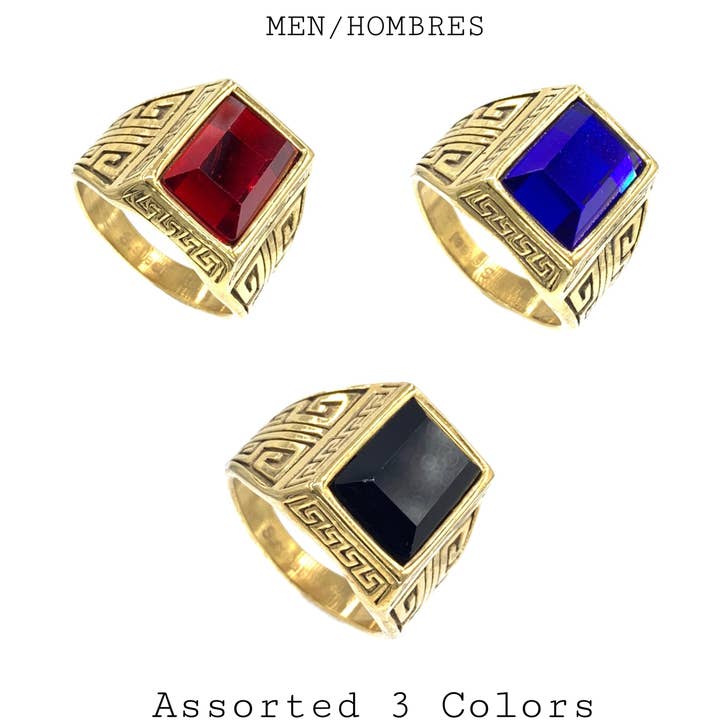 Anel masculino de cores variadas em aço inoxidável por atacado de Nisso & Co. NYC Jewelry Wholesale