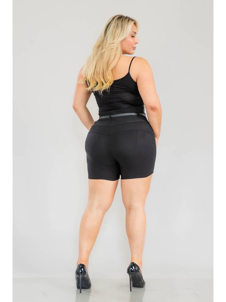 REDFINCH APPAREL INC - Wholesale Shorts - Women's - Womens Plus Size Sculpting Shorts With Faux Leather Belt1