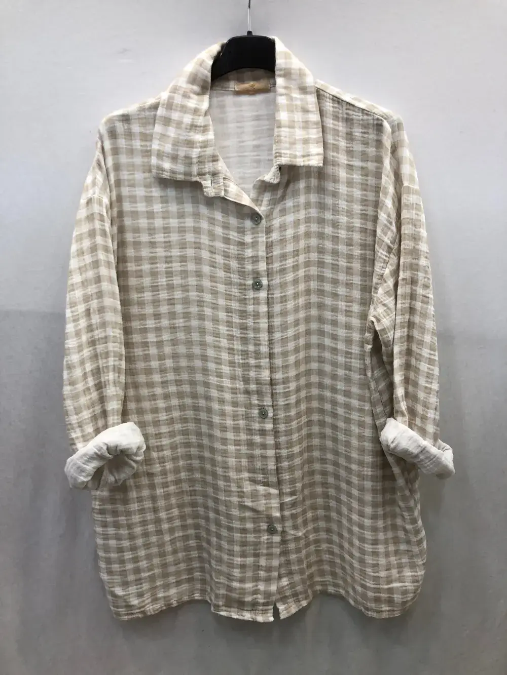 Mimi & Gogo - Vente Chemise à col boutonné – femme - Chemise Vichy Gaze de Coton @2914_ChGazeVichy1