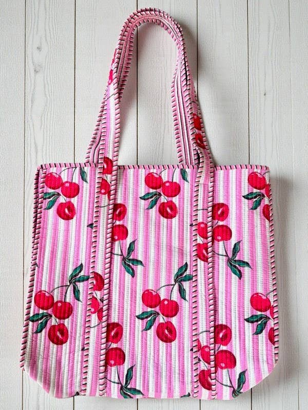 Sac Cabas Cerise à Rayures Roses Eliza pour la vente par Nash Grey