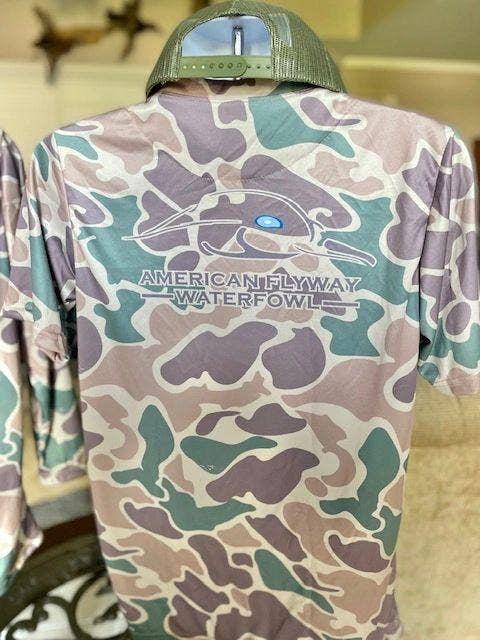 American Flyway Waterfowl - Wholesale T-Shirt - Men's - AF Waterfowl Old School w- Green and Brown Performance Short Sleeve Shirt2
