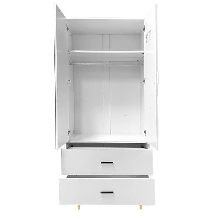 Livelylodge – Großhandel Schlafzimmermöbel – Armoire Kleiderschrank weiß mit 2 Türen, 2 Schubladen