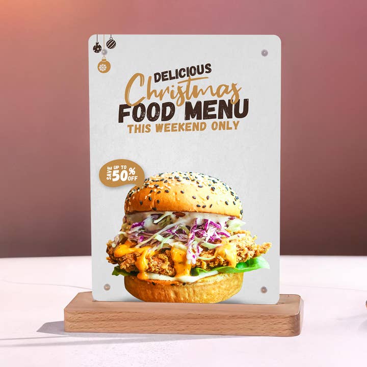 Magnetic Clear Acrylic Wood Base Sign Holder 5”W x 7”H for wholesale by DisplayCanada