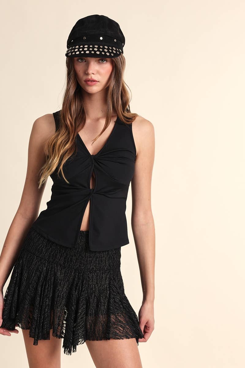 Sky to Moon - Wholesale Tank Top - Women's - VIVID SOLID COLOR V-NECK TWISTED POINT CAMI TOP0