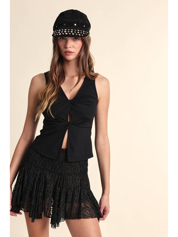 Sky to Moon - Wholesale Tank Top - Women's - VIVID SOLID COLOR V-NECK TWISTED POINT CAMI TOP