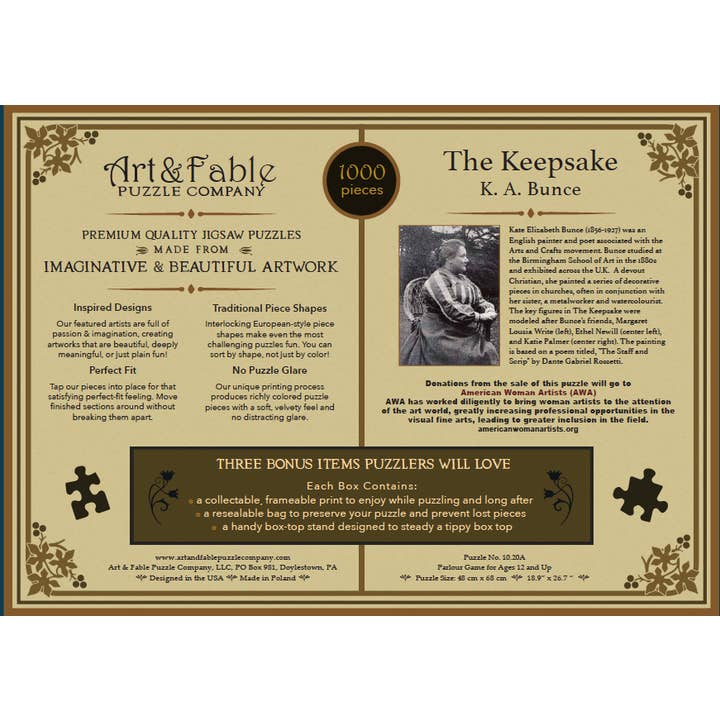 Art & Fable Puzzle Company, LLC - Wholesale Puzzle - Adult - The Keepsake, 1000-pc Velvet-Touch Jigsaw Puzzle