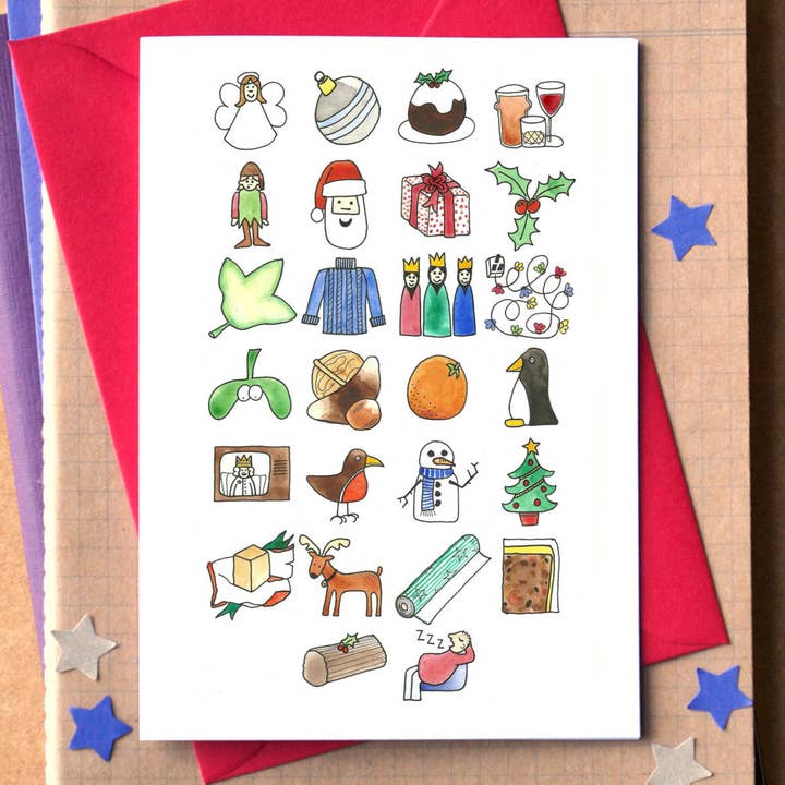 Christmas Alphabet Card for wholesale by Becka Griffin Illustration