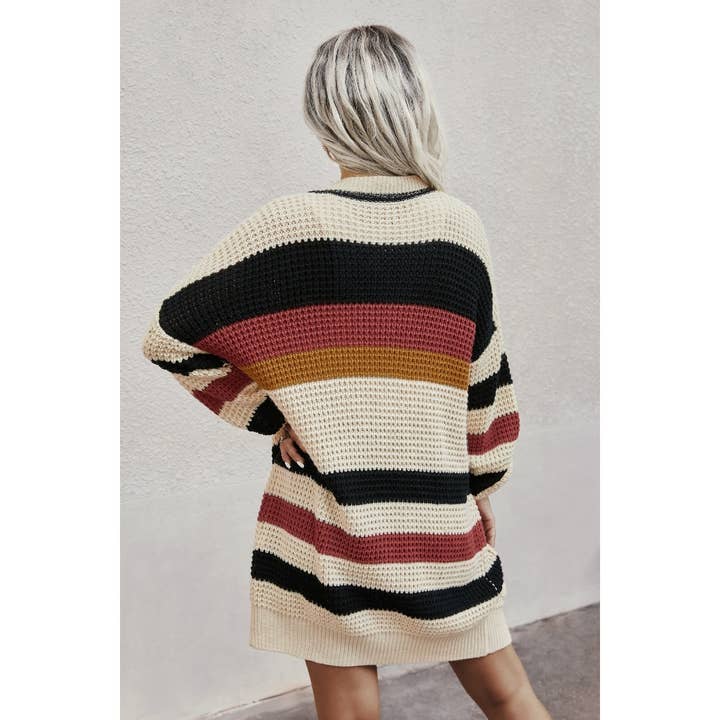 BEIGE Knit Strip Long Sleeves Cardigan for wholesale on Faire