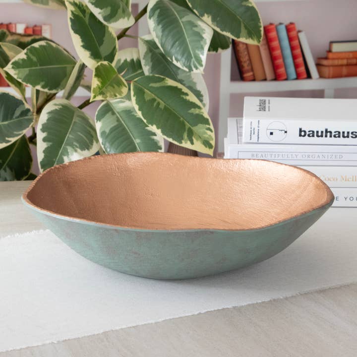 Andaluca - Wholesale Decorative Plate/Dish/Bowl - Cast Metal Turquoise Copper Finish Decorative Bowl 15in