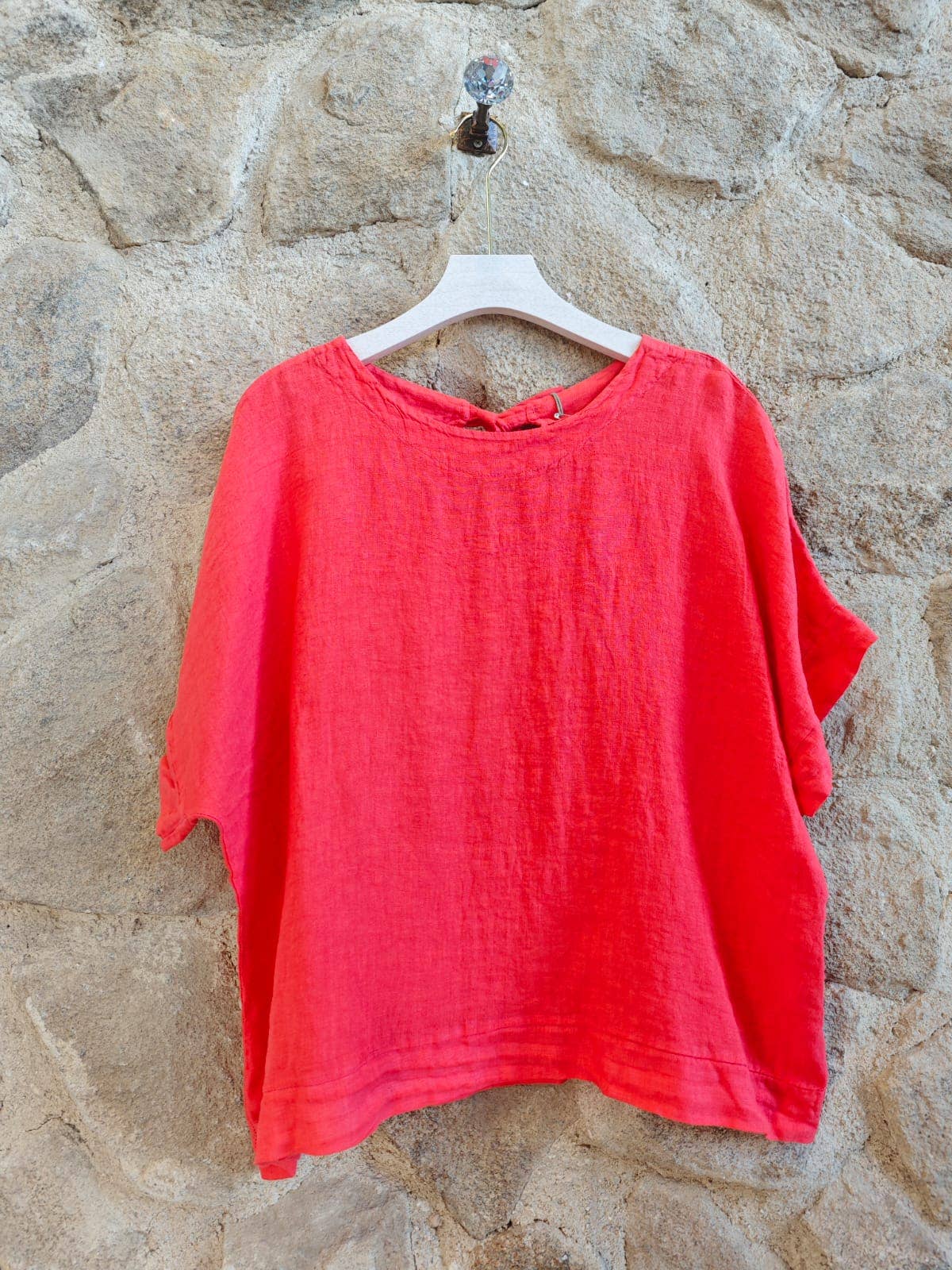 Linen & More - Wholesale Blouse - Dames - REF 17831 Linnen blouse met korte mouwen en strikdetail9