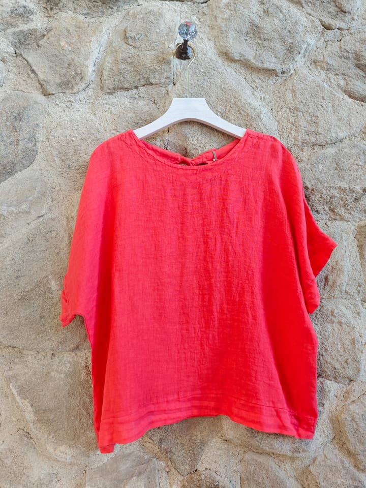 Linen & More - Wholesale Blouse - Dames - REF 17831 Linnen blouse met korte mouwen en strikdetail9