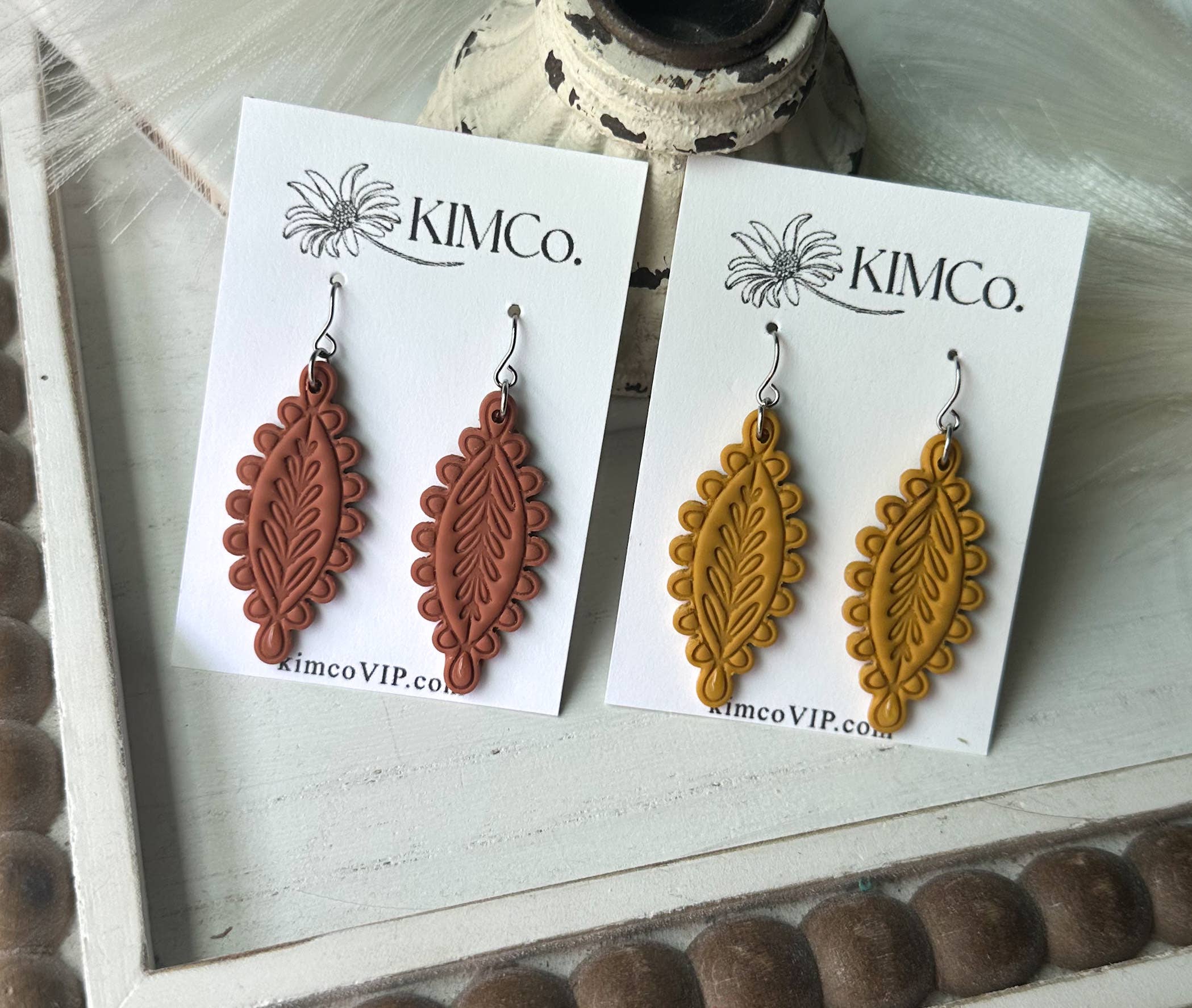 KIMCo. - Wholesale Dangle Earrings - Polymer Clay Earrings - Everyday - Boho rustic leaf drop1