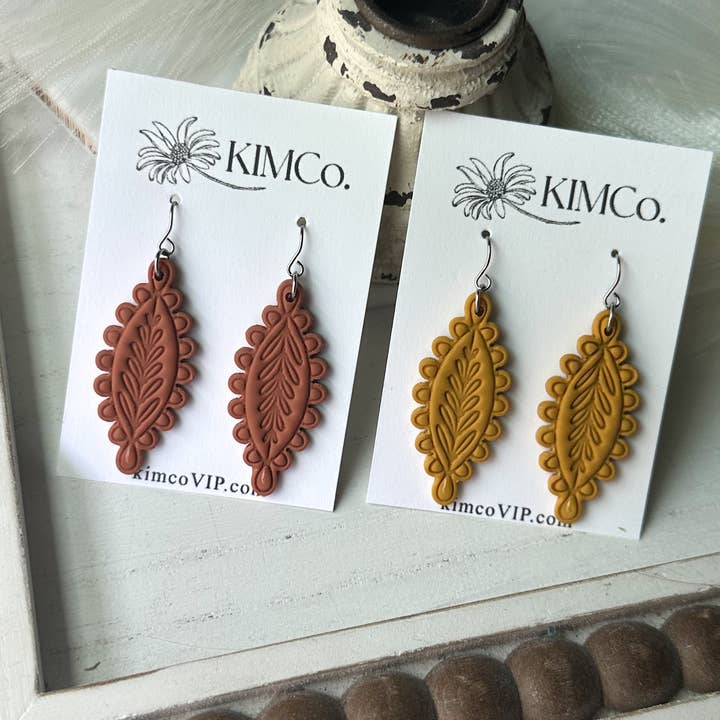 KIMCo. - Wholesale Dangle Earrings - Polymer Clay Earrings - Everyday - Boho rustic leaf drop1