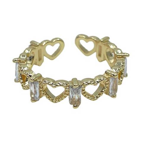 Anillo de corazón ajustable chapado en oro y baguette para venta al por mayor de Athena Designs