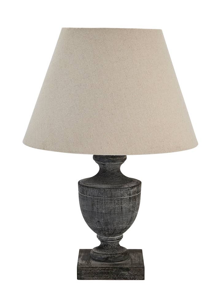 Dark Grey Urn Wooden Table Lamp With Linen Shade for wholesale by Purlee