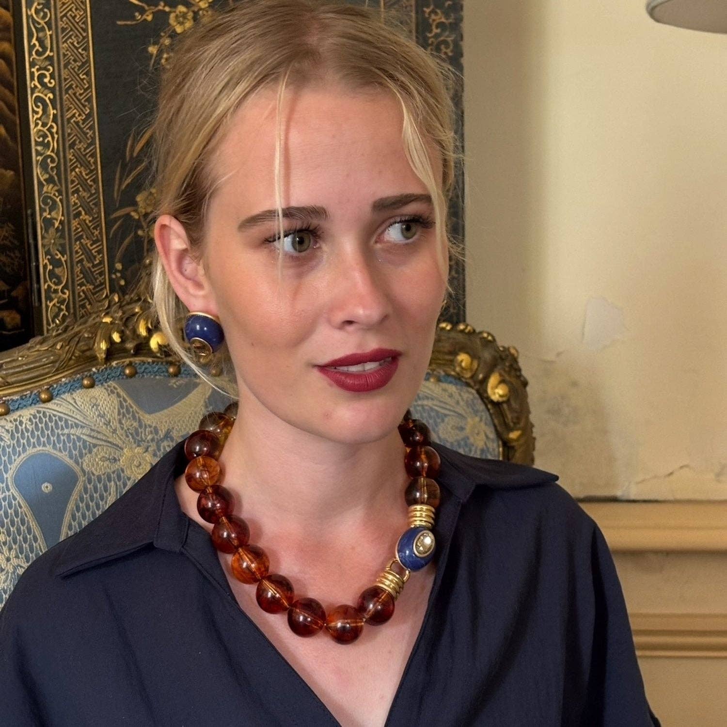 Michael Nash Jewelry - Wholesale Beaded/Pearl Necklace - Caroline Tortoise Resin Necklace with Topaz Faceted Stone Clasp1