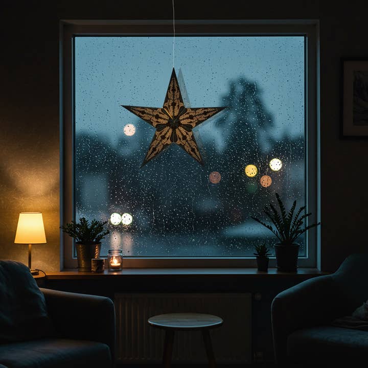 Artschatz LLC - Wholesale Paper Lantern/Lamp - Marrakesh ~5 P, 24", Black / Cyan Paper Star Light5