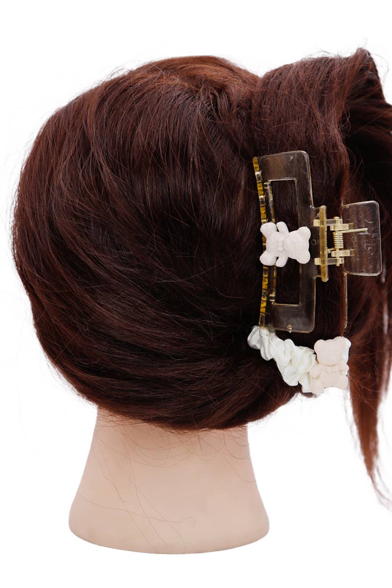 Cap Zone – wholesale Scrunchie - Women’s – Teddy Bear Charm Scrunchie and Clear Hair Claw1