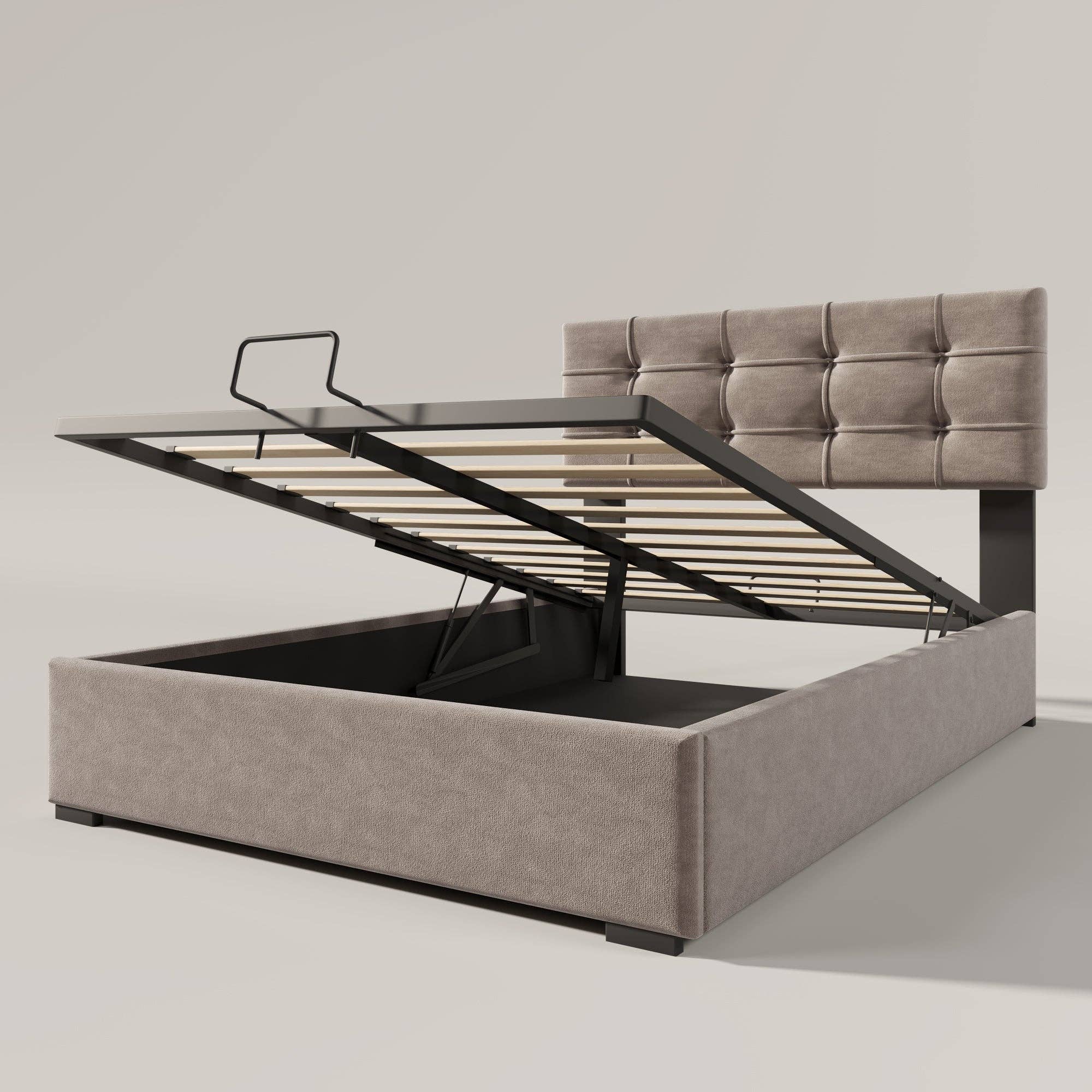 Urban Meuble - Vente Lit - Lit coffre double tête de lit réglable, velours gris avec espace de rangement TEGZA1