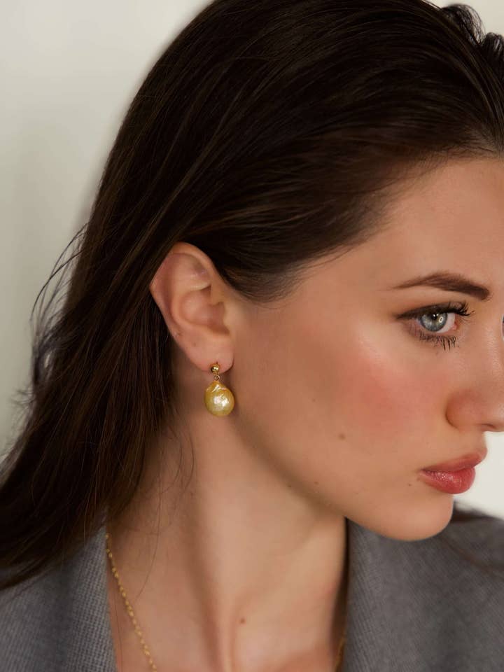 Anis Gold Pearl Earrings for wholesale by Katy Faye
