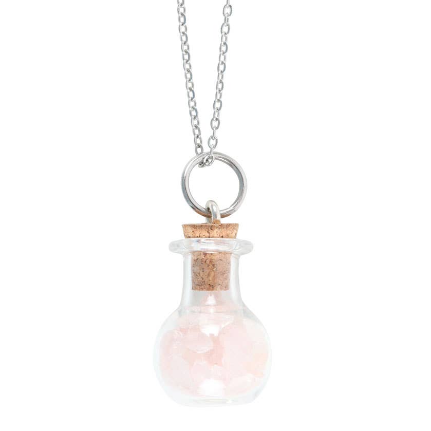Something Different Wholesale - Vente Colliers à pendentif - Collier bouteille à potion miniature avec éclats de cristal de quartz rose2