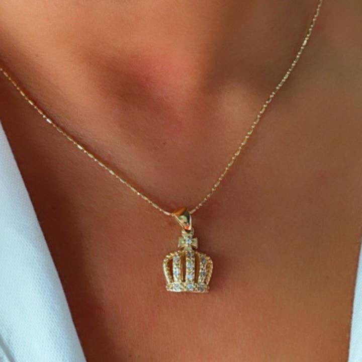 Milie Jewels - Vendita all'ingrosso Collana con ciondolo/pendaglio - Ciondolo a forma di corona del re, riempito in oro 18 carati, con micro pavé
