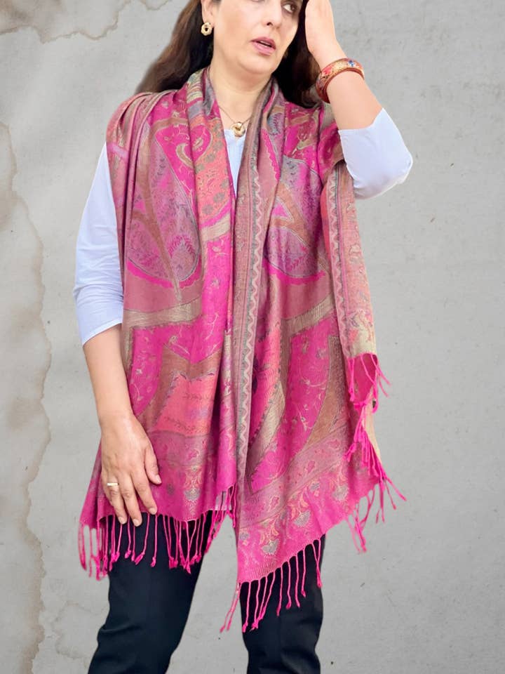 Fucsia Jamawar Pashmina para venta al por mayor de Rayz Intl