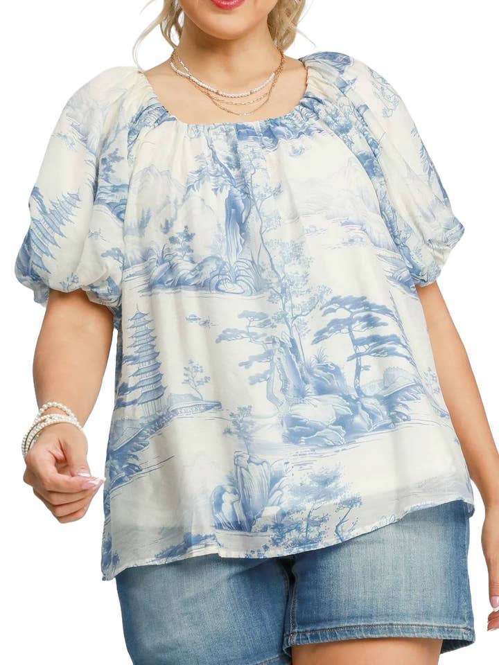 Plus Two Tone Toile Print Top for wholesale by Vanilla Monkey