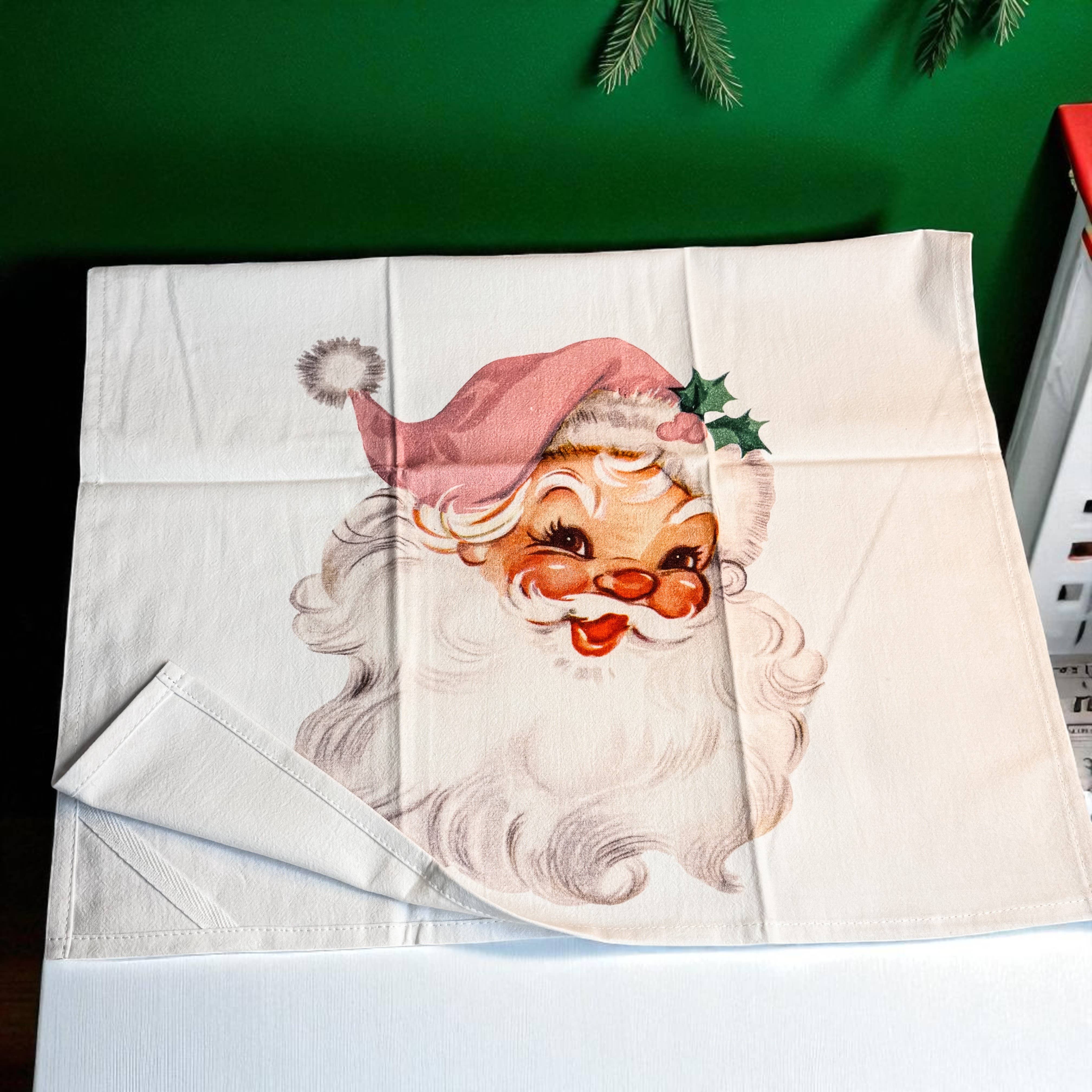 Gia Roma - Wholesale Tea Towel - Vintage Santa Holiday Kitchen Towel & Decor | Pink Christmas26